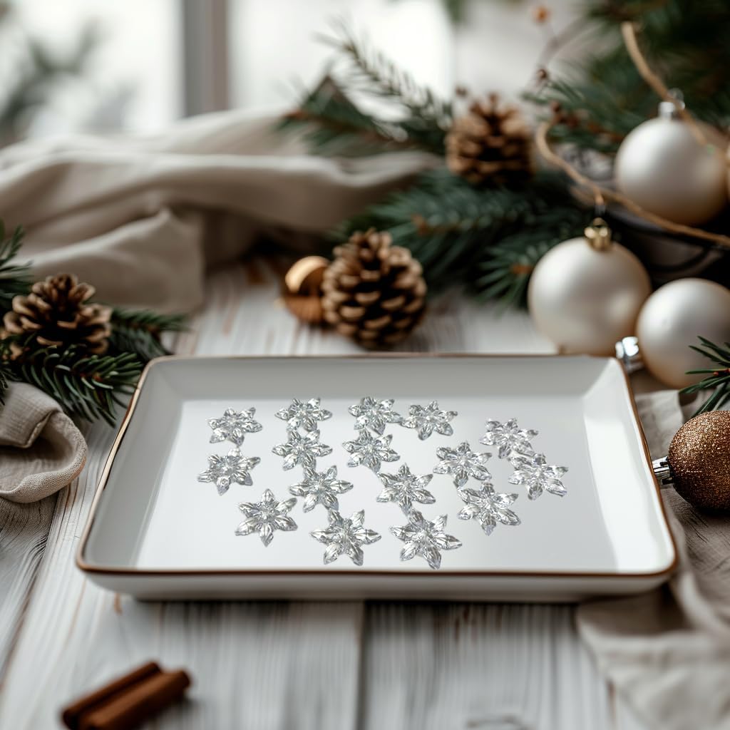 HappyFiller Sensory Bin Filler Gems 114 PCS Clear Mini Acrylic Snowflake No Holes Crystal Centerpieces for Vase Fillers,Home Decorations,Winter Table Scatters,Crafts,10 OZ