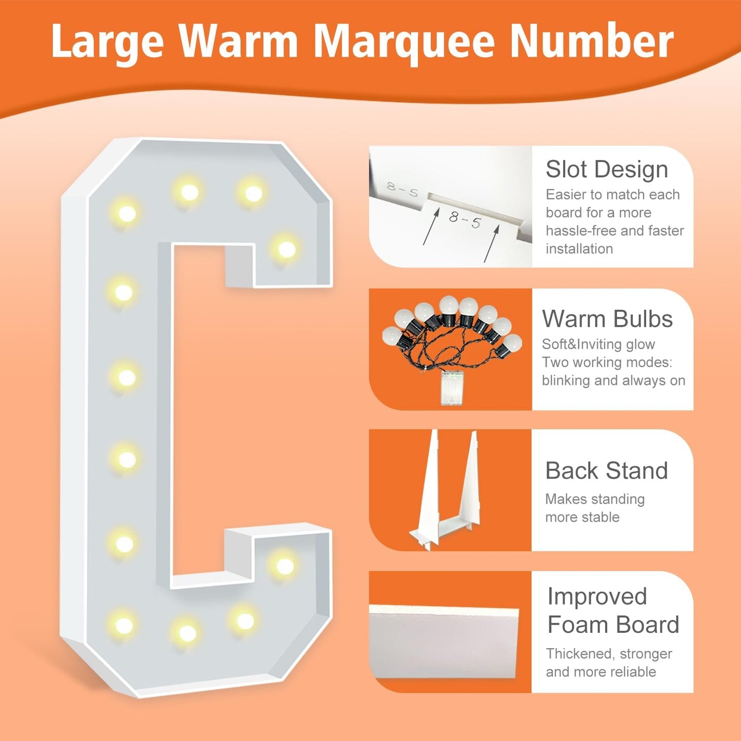 4FT Light Up Letters C, 47 inch Tall Marquee Letters, DIY Marquee Light Up Letter for Birthday Party Backdrop Displays, Mosaic Letter Sign for Balloons Party, Anniversary, Christmas