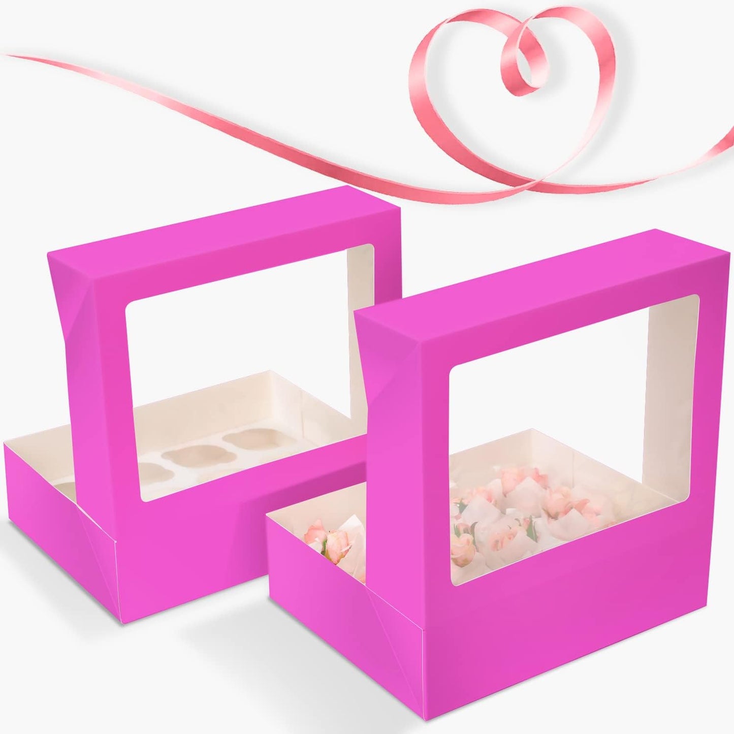 12 Cupcake Containers 10-Packs Roland Cupcake Box Cupcakes Carrier, 12 Cupcake Boxes with Window 13"x10"x3.5"（Auto-pop up）