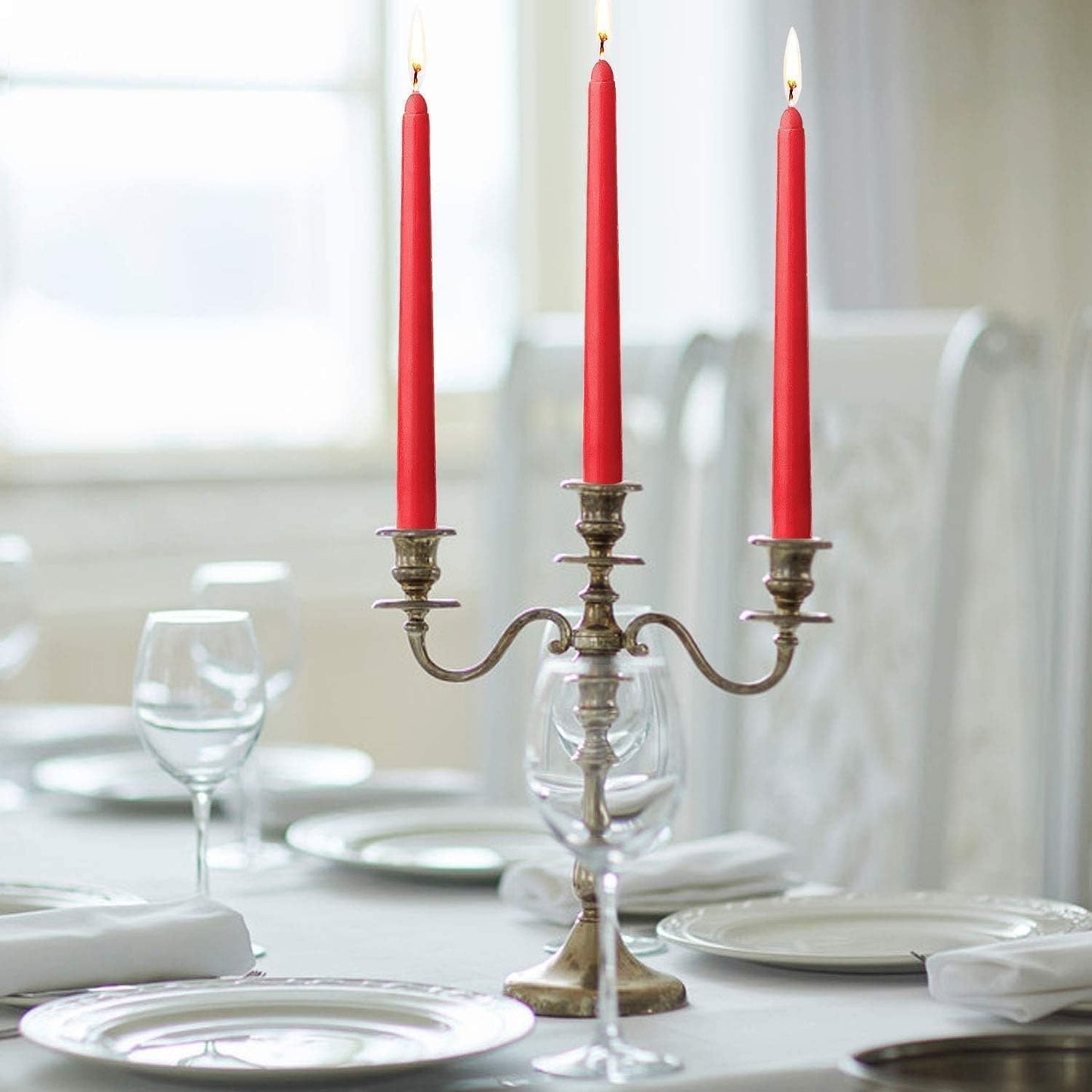 14 Pack Tall Red Taper Candles - 10 Inch Red Dripless, Unscented Dinner Candle - Paraffin Wax with Cotton Wicks - 8 Hour Burn Time.