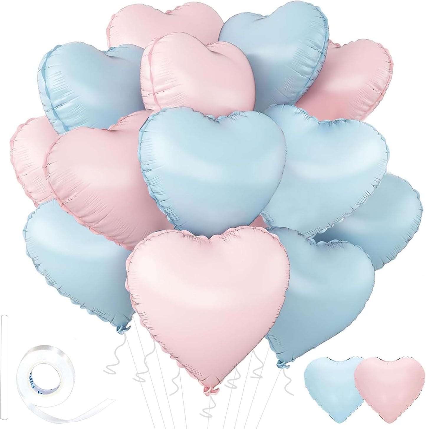 Blue Pink Heart Balloons,18inch Light Blue Heart Shaped Foil Balloons & Baby Pink Helium Mylar Balloon for Anniversary Wedding Engagement Birthday Party Baby Shower Decorations
