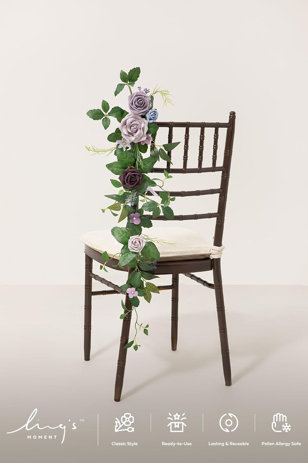 Ling's moment 10pcs Wedding Chair Decorations Aisle Floral Swag Artificial Pew Flowers Hanging Provence Blue & Purple for Ceremony Reception Church Rose Floral Faux Arrangement Party Outdoor Decor