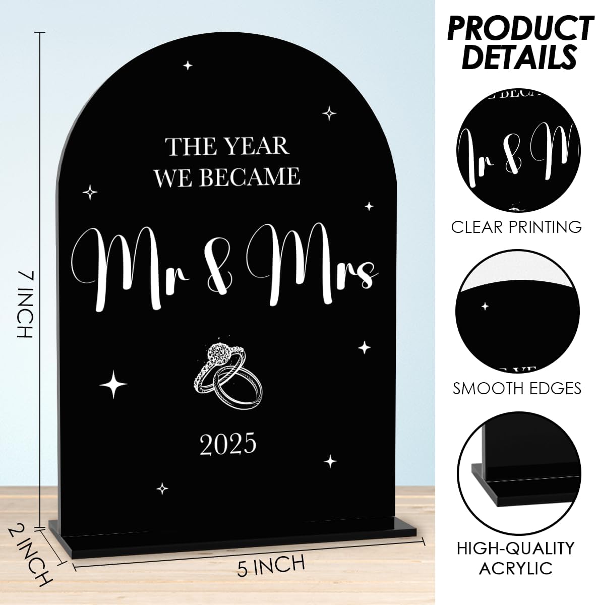 Black Wedding Sign, The Year We Became Mr and Mrs Signs, Wedding Engagement Bridal Shower Decor for Reception Ceremony Party, Weddings Love Acrylic Sign