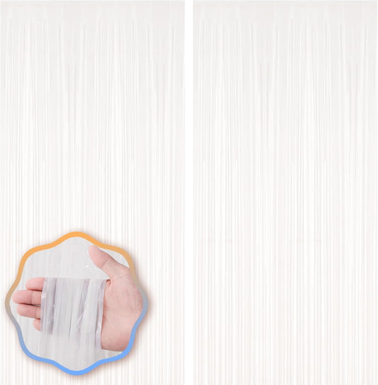 2 Pack White Foil Fringe Backdrop Curtains, Tinsel Streamers Birthday Party Decorations, Fringe Backdrop for Graduation, Baby Shower, Gender Reveal, Disco Party