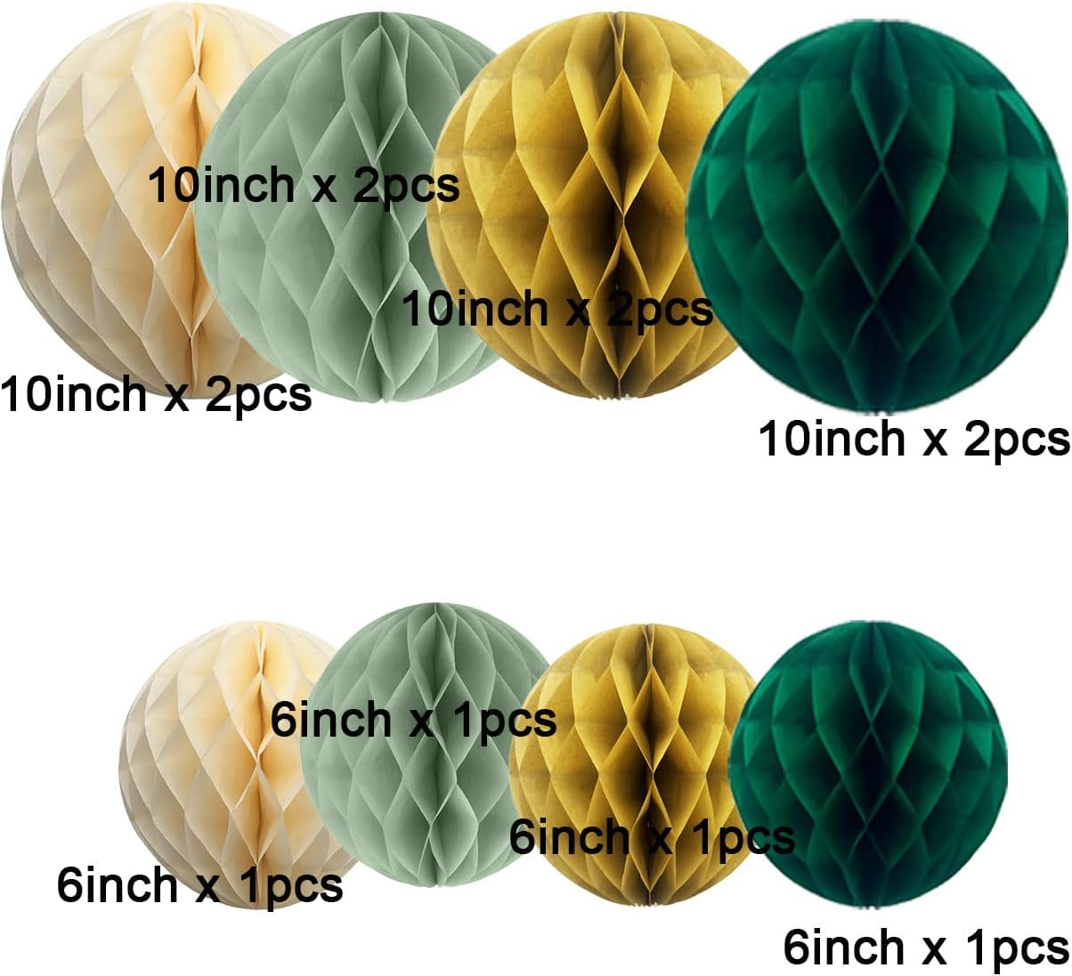 12pcs Sage Green and Gold Paper Honeycomb Balls,6" & 10" Hanging Tissue Pom poms for Birthday Party Decoration