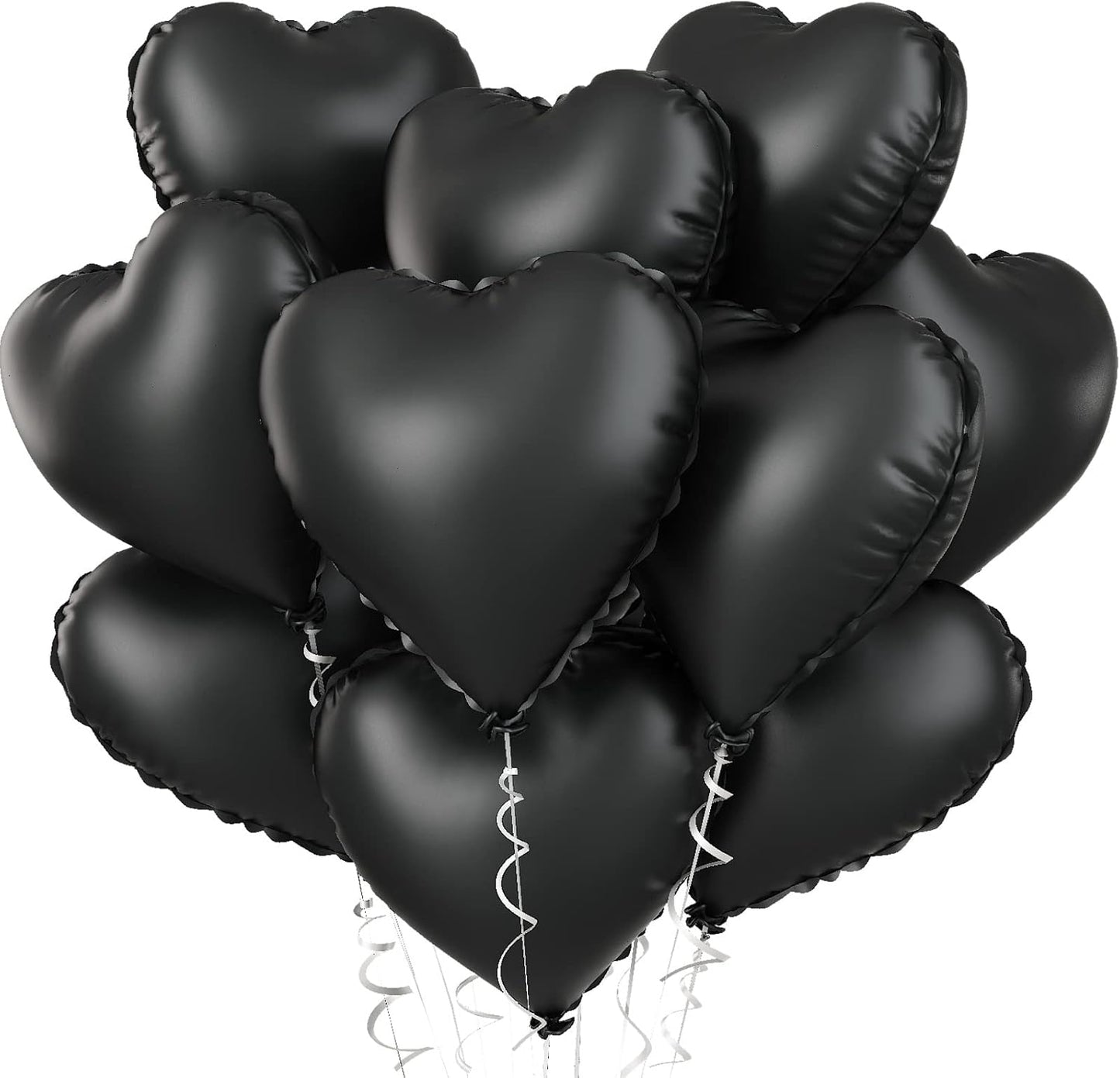 Foil Heart Balloons - 10 Black Heart Shaped Balloons, 18inch Metallic Foil for Valentines Day, Wedding, Birthday, Halloween Party