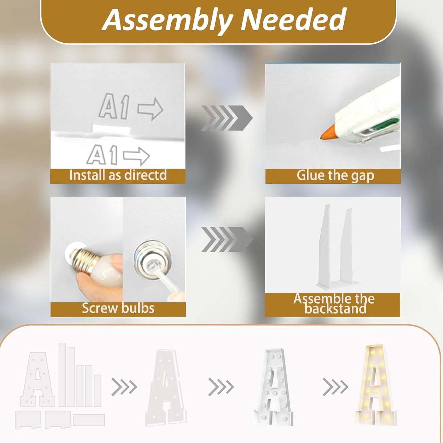 Ledido 4FT Marquee Light Up Letters Large Light Up Letters for Party Decoration, Marquee Letter for Birthday Graduation Baby Shower Wedding, Pre-cut Foam Board Assembly Required Letter C