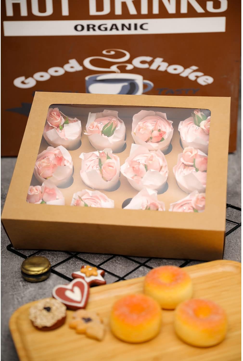 Bakepacker Auto-pop up 12 Cupcake Containers 6-Packs Brown Cupcakes Carrier, 12 Cupcake Boxes with Window 13"x10"x3.5"