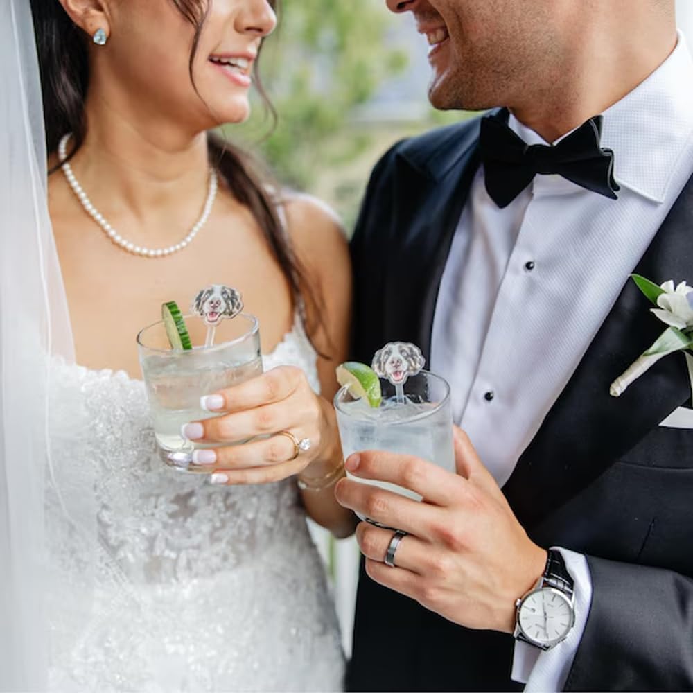 Custom 50 Pcs Double-Sided Wedding Pet Stir Sticks, Personalized Dog Cat Head Acrylic Cocktail Stirrers, Custom Your Photo Stir Sticks, Decor Birthday, Retirement, Bachelorette Parties