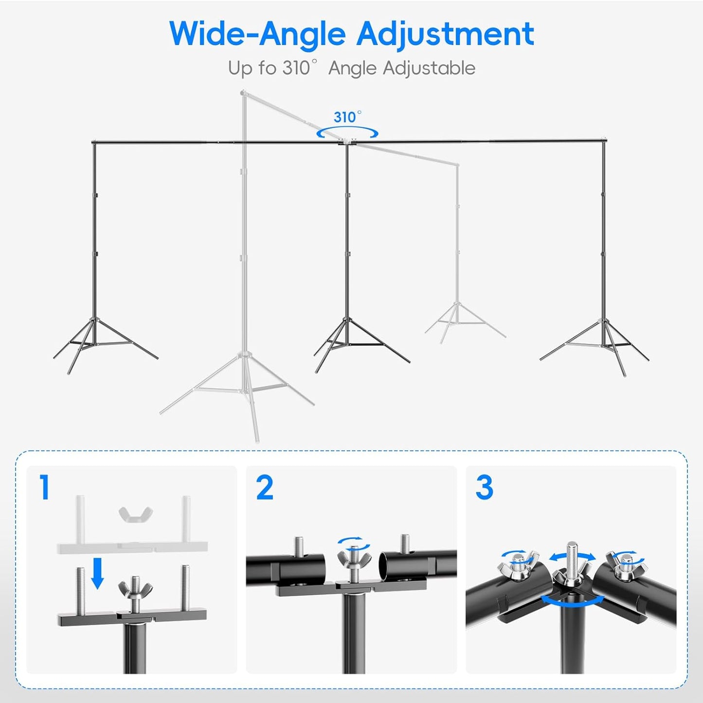 Photo Video Studio Large 20x7ft Adjustable Backdrop Stand, Photography Background Support System Kit with 310° Angle Rotatable Connector, 8 Clamps, 3 Sandbags and Carrying Bag