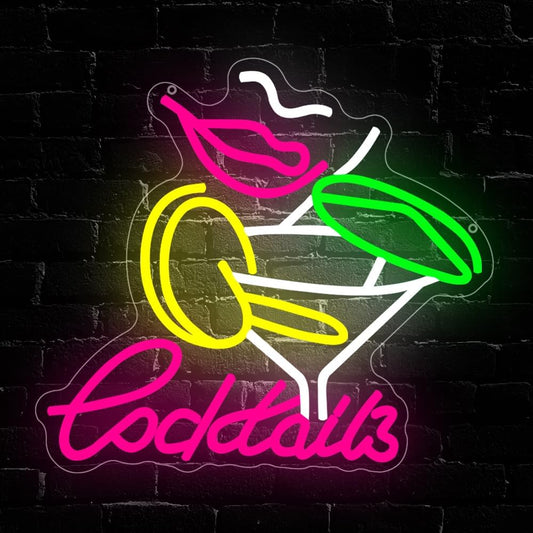 Cocktails Neon Sign, Cocktail Bar LED Neon Light for Wall Decor Dimmable Led Light Up Sign for Home Beer Bar Pub Night Club Party Man Cave Decoration Gift USB Powered(14.2"*7.5")