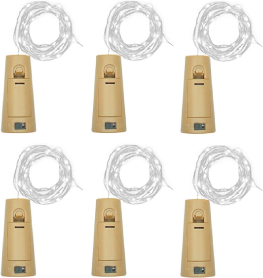 Wine Bottle Lights with Cork, Battery Operated 20 LED Cork Shape Silver Wire Colorful Fairy Mini String Lights(No Bottles) for DIY, Party, Decor, Christmas, Halloween,Wedding (6, Cool White)