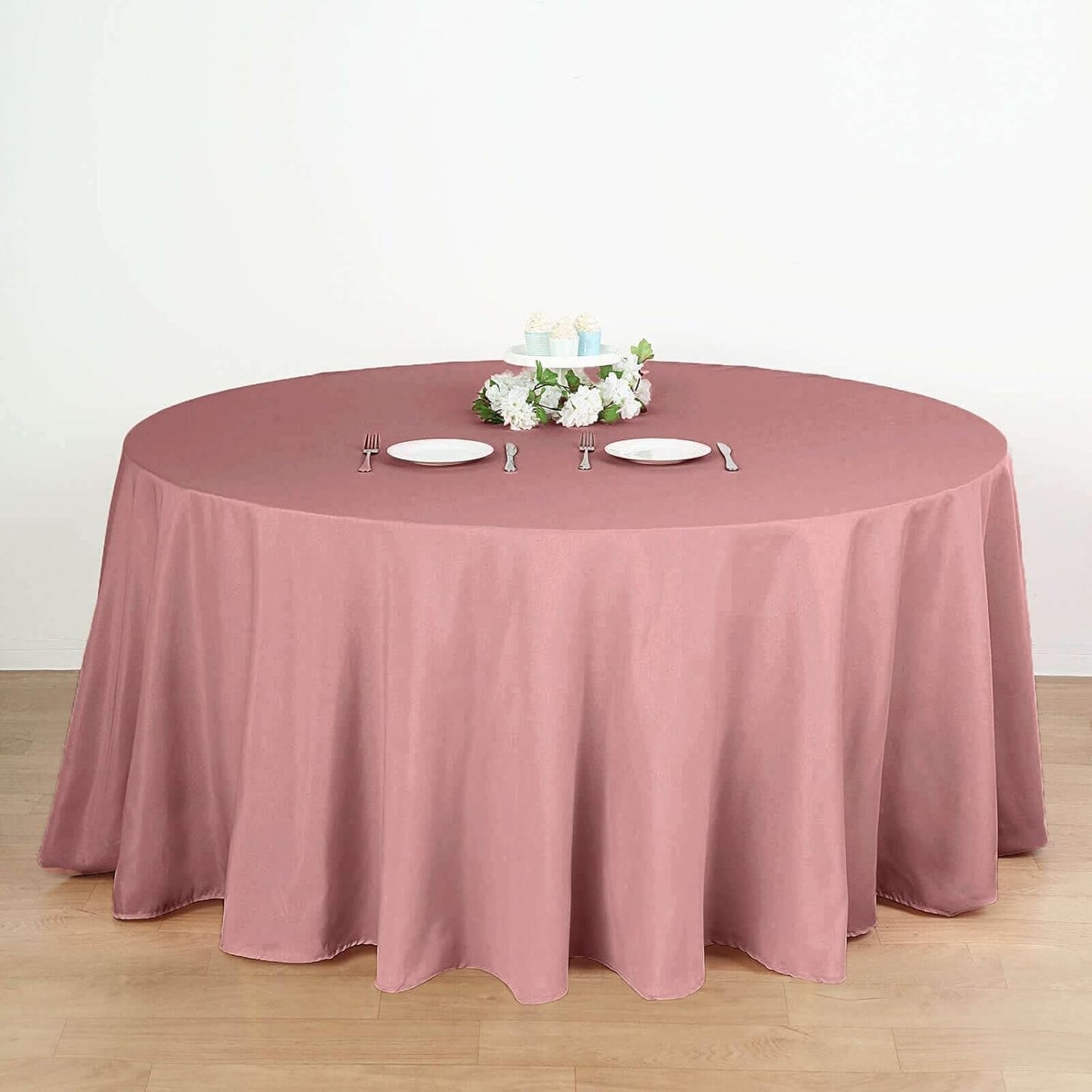Efavormart Round Tablecloth, 132 Inch Stain & Wrinkle Resistant Washable Table Cloth, Decorative Polyester Fabric Table Cover for Banquet, Wedding, Dining- Dusty Rose