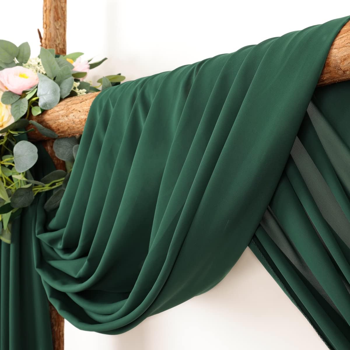Wedding Arch Draping Fabric 2 Panels 30'' x 18FT Emerald Green Sheer Chiffon Arch Drapery for Photo Booth Bridal Shower Baby Shower Church Decor Newborn Photography Christening Outdoor Party