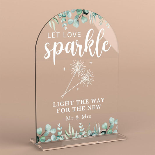 Acrylic Wedding Sign Let Love Sparkle Signs for Ceremony Modern Calligraphy Arch Acrylic Table Top Signs for Wedding Reception and Event Party Table Decor (Eucalyptus Leaves)