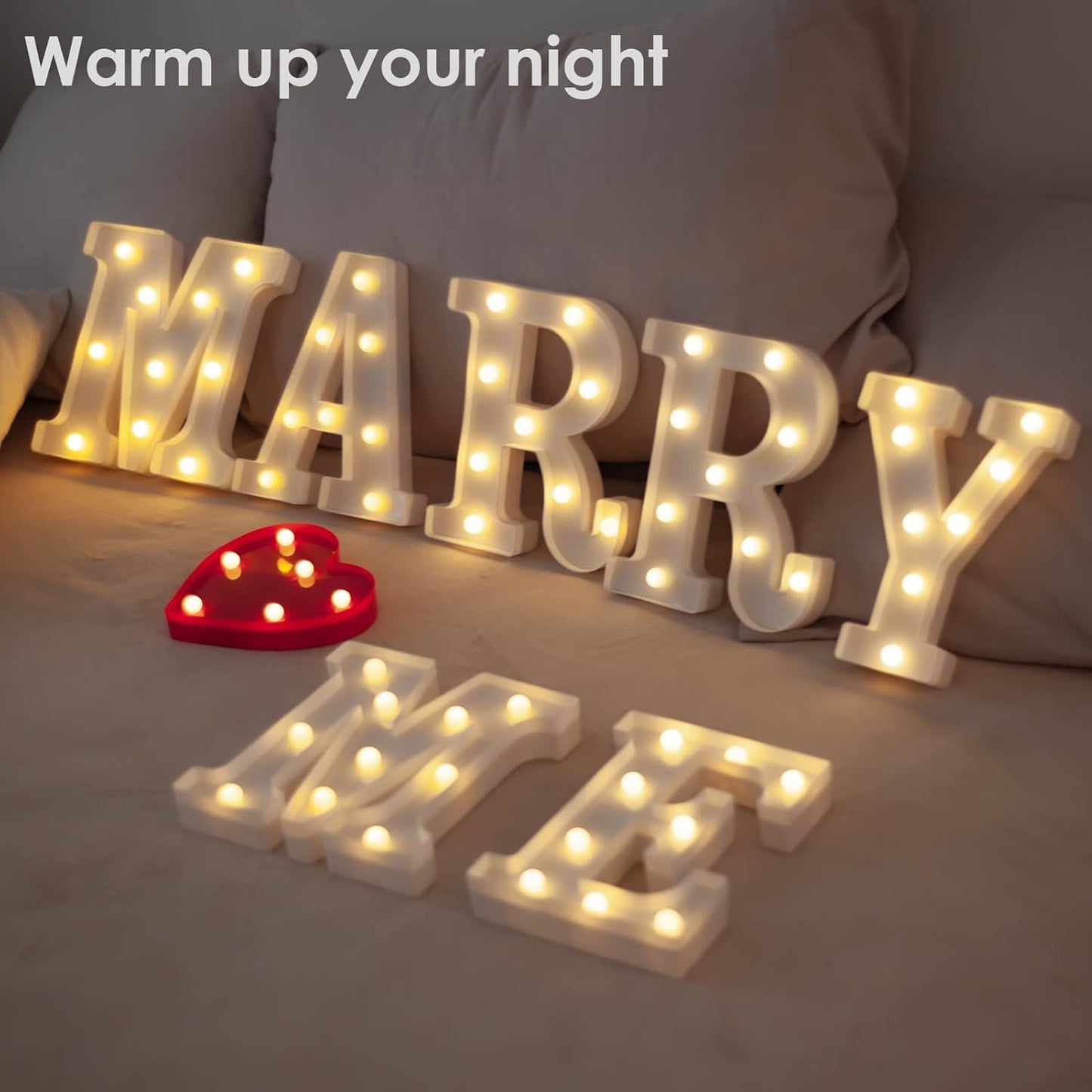 LED Marquee Letter Lights, Small Light Up Marquee MARRY ME Sign, Decorative LED Alphabet Lamp, Battery Operated, Warm White Letter Sign for Proposal Decoration