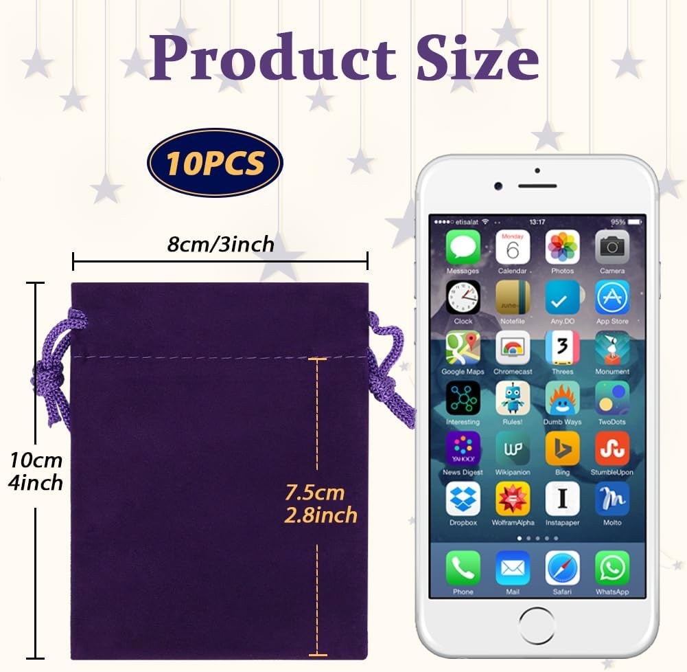 Shintop 10 pcs Velvet Bags with Drawstring, 3 x 4 Inch Little Purple Jewelry Pouches Gift Packaging Cloth Dice Bags for Small Gift, Party Favor