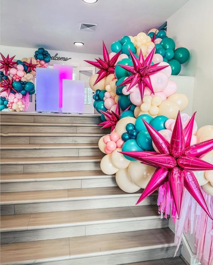 3pcs 26inch babe pink Star foil balloons.babe Explosion Star burst star balloon-Spike cone balloon for birthday party decorations,wedding,Bachelor party