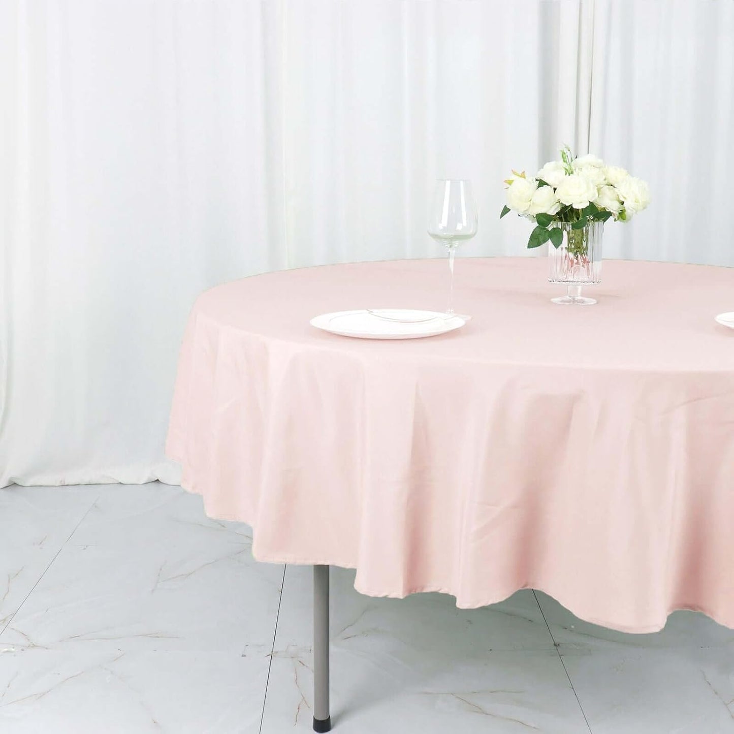 Efavormart Round Tablecloth, 90 Inch Stain & Wrinkle Resistant Washable Table Cloth, Decorative Polyester Fabric Table Cover for Banquet, Wedding, Dining- Blush