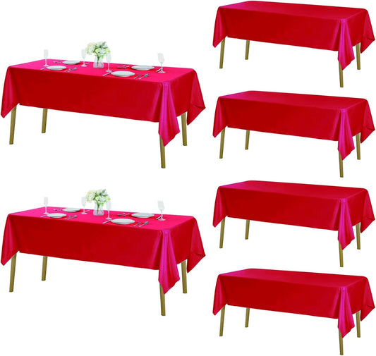 Fokitut 6 Pack Rectangle Tablecloth, 60x102 Inch, Stain Resistant and Wrinkle Polyester Table Cloth, Fabric Table Cover for Kitchen Dining, Wedding, Party, Holiday Dinner-Red