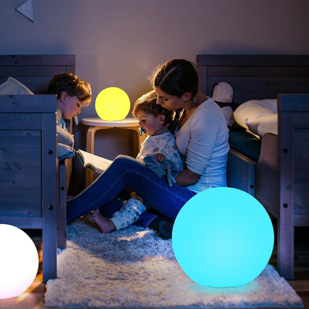 16-inch LED Globe Orb Light, Rechargeable Glowing Ball Light w/Remote, Dimmable RGB Color Changing Glowing Orb for Kid Adult, Waterproof Light Up Ball Night Light Mood Lamp for Home Garden Patio Party
