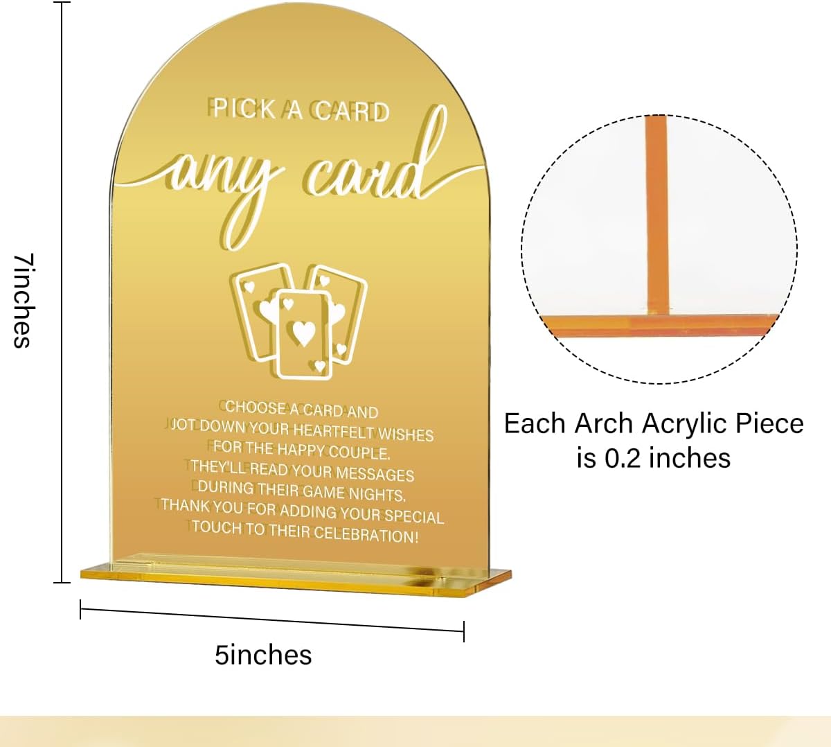 Acrylic Wedding Sign, Bridal Shower Decorations, Pick A Card Sign for Ceremony, Modern Font Table Signs, Gold Mirror Arched Acrylic Tabletop Signs for Wedding Reception and Event Party