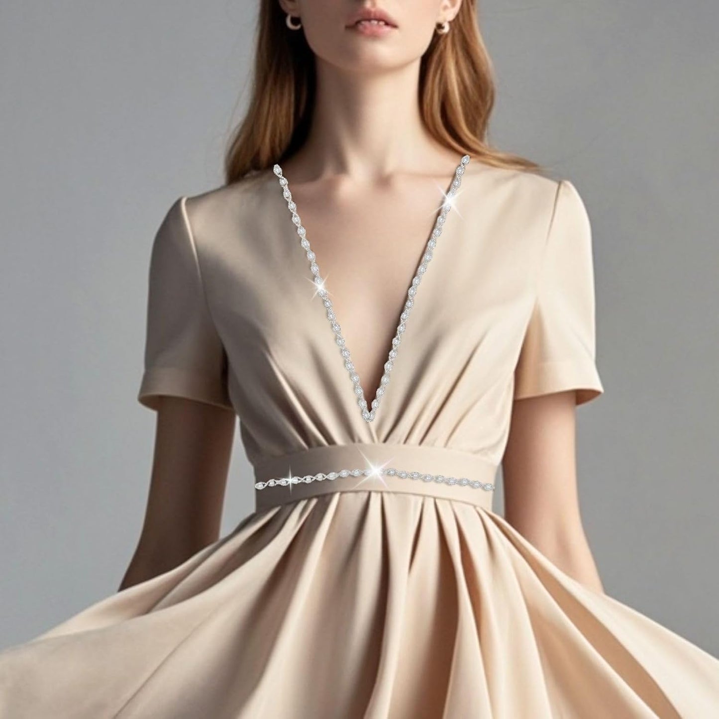 1 Yard Pearl Trim Chain Rhinestone Silver String Crystal Applique Fringe Ribbon Strips Beads Sewing Dress DIY Party Wedding Bouquet for Decoration Bridal Costume Embellishment