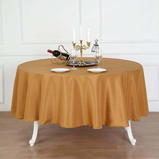 Efavormart Round Tablecloth, 90 Inch Stain & Wrinkle Resistant Washable Table Cloth, Decorative Polyester Fabric Table Cover for Banquet, Wedding, Dining- Gold