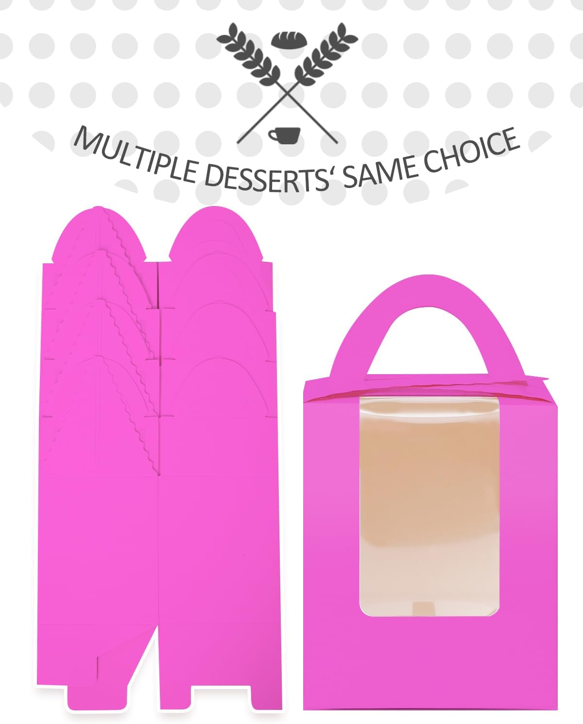 qiqee Roland Cupcake Boxes Individual Cupcake Holders Disposable 50pcs Single Cupcake Boxes with Window 3.7" 3.7"*4.5" Cupcake Containers