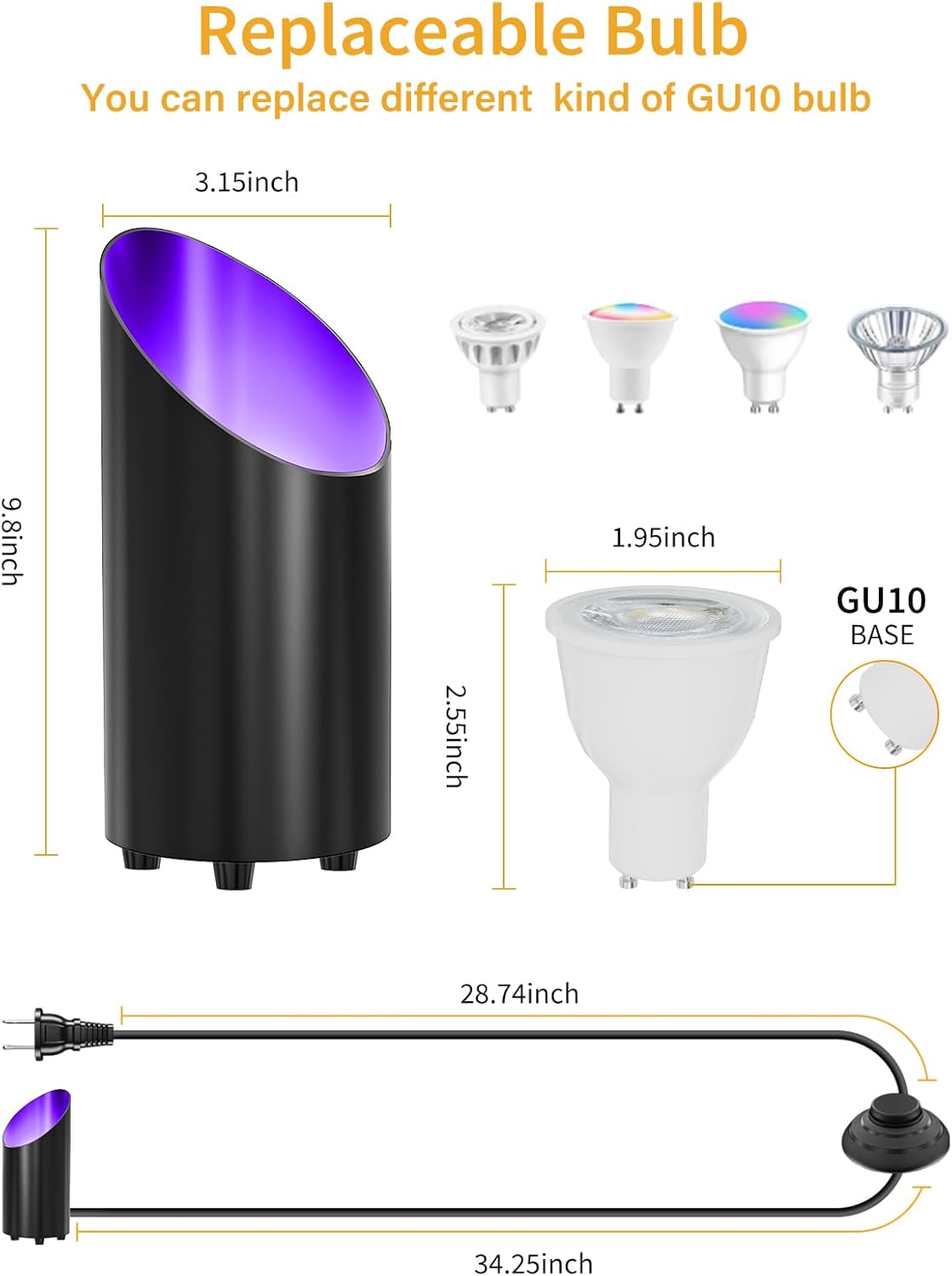ZUCKEO Indoor Uplighting RGB Floor Can Light LED Spotlight Uplights, 5W Indoor Color Changing Spot Light GU10 Bulb Accent Up Lighting for Plant Corner Christmas, 5.25FT Plug in Cord & Switch, 1 Pack