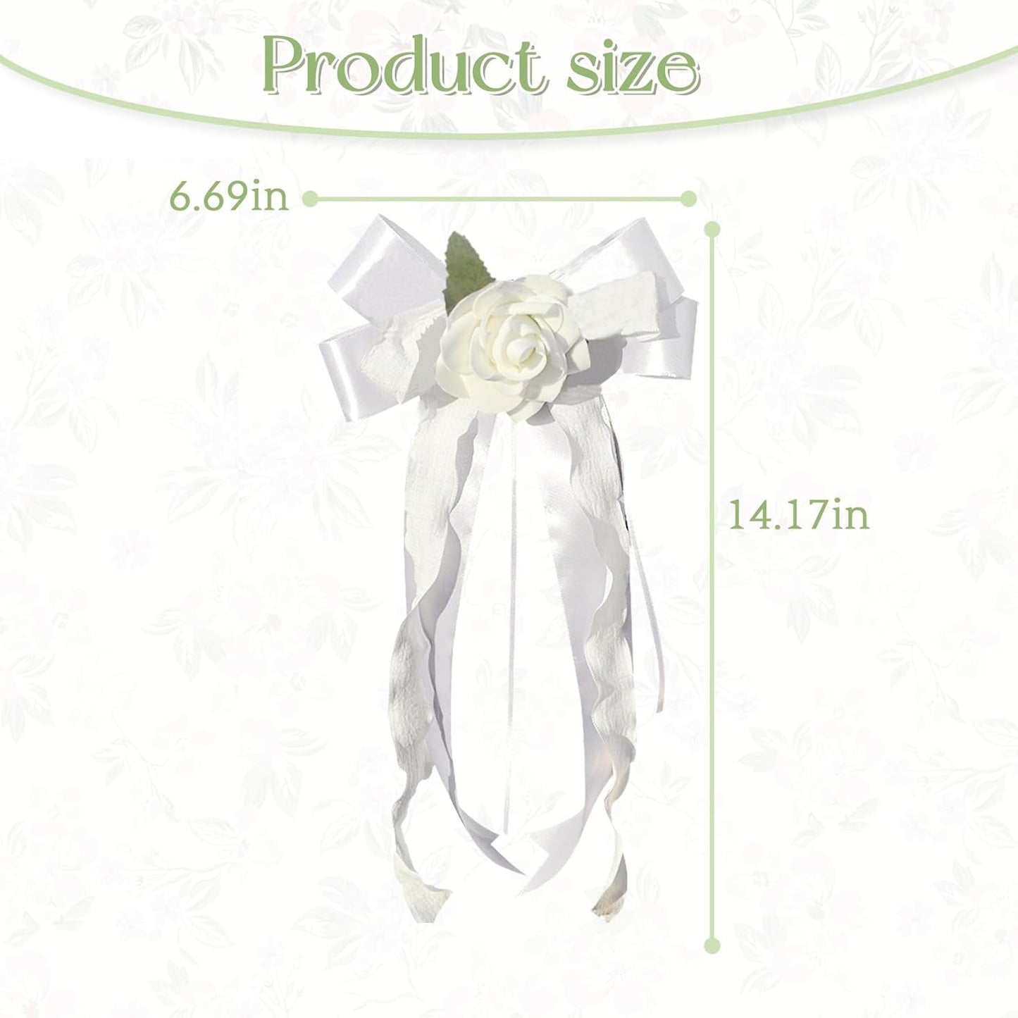 6PCS Wedding Car Door Handle Flowers, White Artificial Cars Rearview Mirror Bouquet Flower Bowknot Ribbon Decors, Just Married Automotive Decoration Accessories for Door Handles and Rearview Mirrors