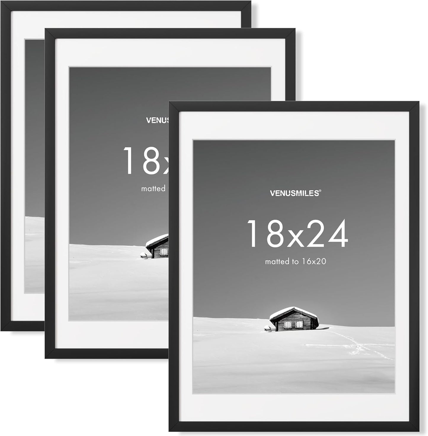 18x24 inch Picture Frame, 18x24 Photo Frames with 16x20 Removable Mat - High Definition Plexiglass - Vertical and Horizontal Display - Wall Hanging Poster Frame - Black, 3 Pack