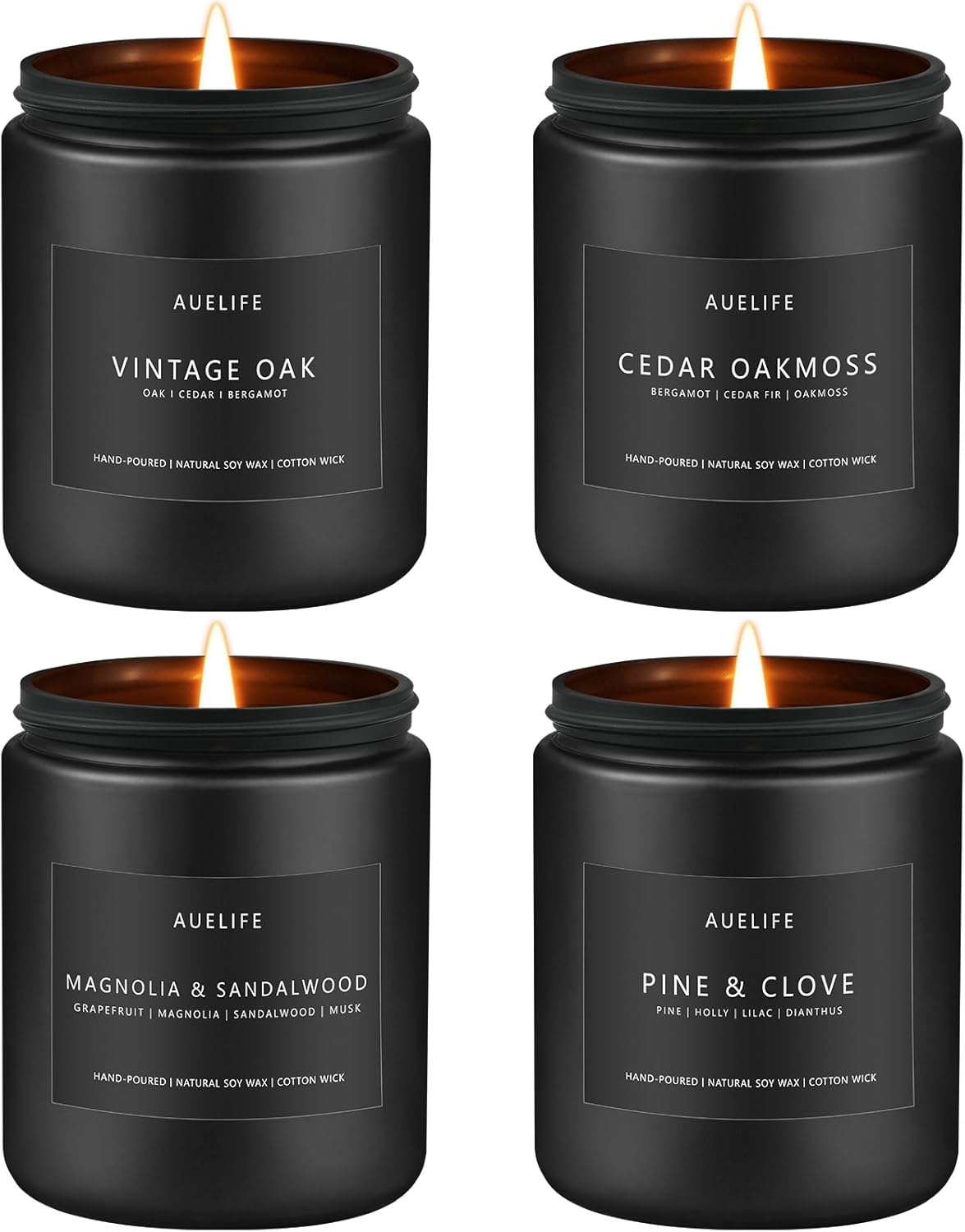 Scented Candles Set | Masculine Candle, Gifts for Men - Soy Candles for Home Scented - 4 Pack Aromatherapy Candle Gift - Scent of Vintage Oak/Cedar Oakmoss/Magnolia & Sandalwood/Pine & Clove