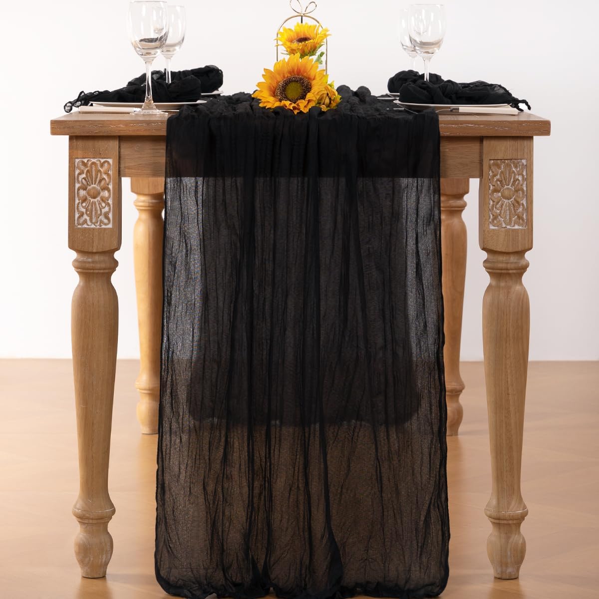 Black Halloween Table Runner 6 Pack Black Cheesecloth Table Runners 120 Inches Boho Gauze Fall Table Decorations for Halloween Wedding Bridal Baby Shower Party Decor