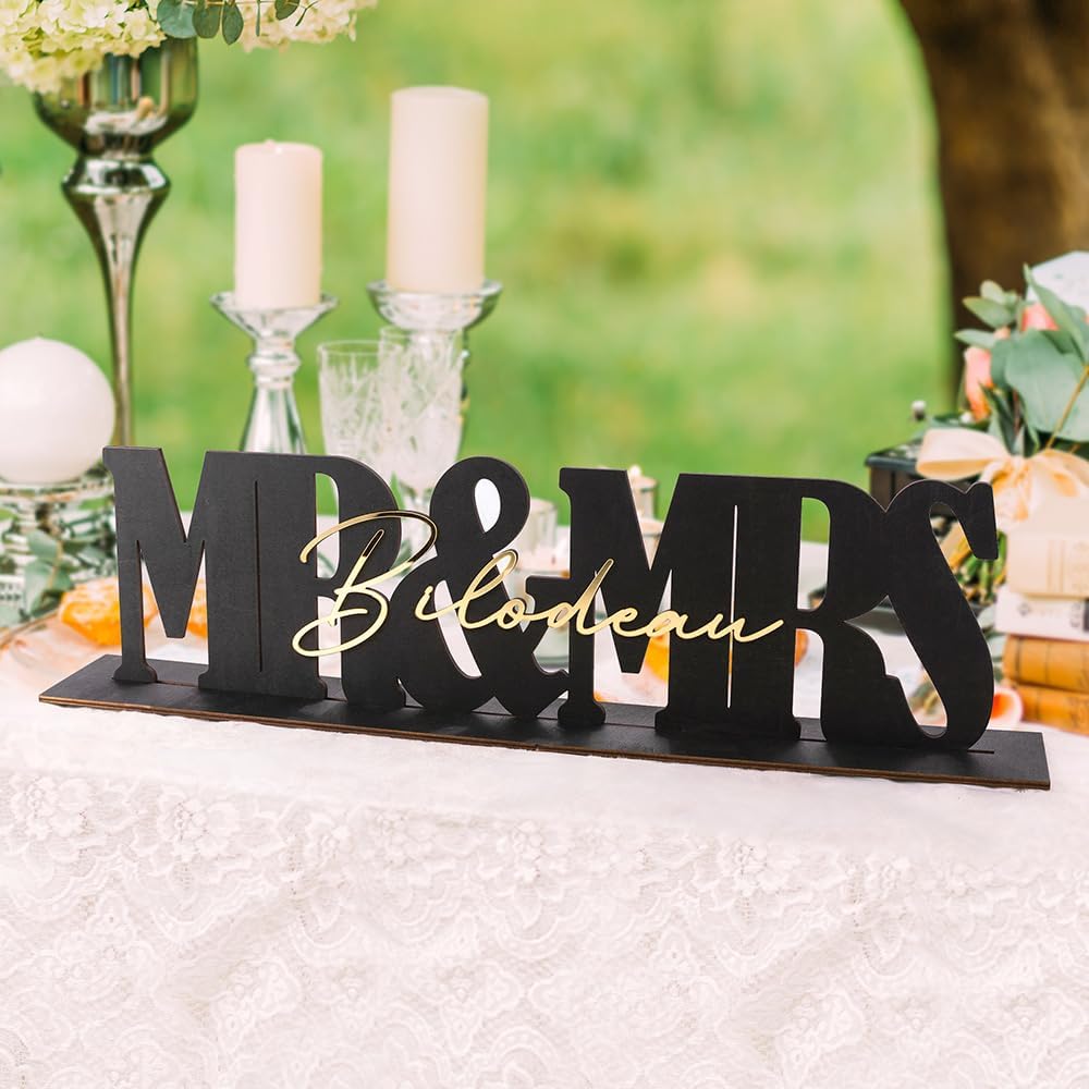 callie Personalized Mr and Mrs Wedding Table Sign, Custom Name Date Mr and Mrs Table Decor for Wedding, Bridal Shower, Anniversary Party