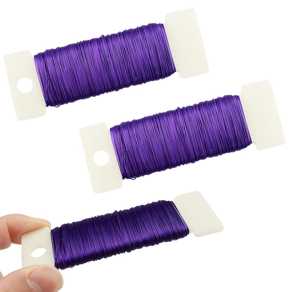 HAHIYO 26Gauge Purple Metal Floral Wire - 3 Rolls, 115 Yards (345 Feet) - Flexible Paddle Wire for Craft, Christmas Wreath, Flower Arrangement, Bouquet Wrapping, Wedding, DIY