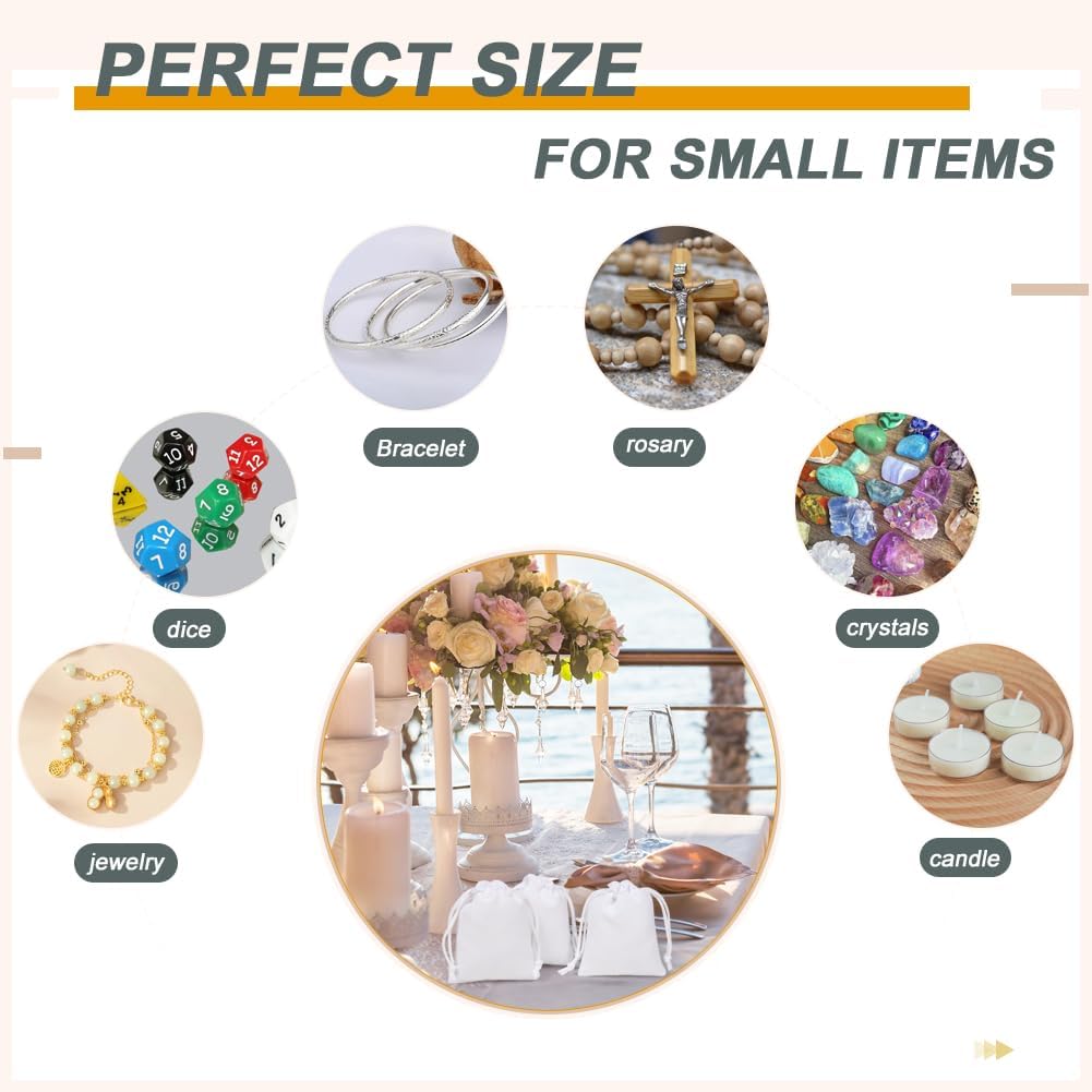 Shintop 50pcs Little velvet gift bags, 3x4inch White Jewelry Bags Drawstring Coin Pouches for Party Favor Small Business