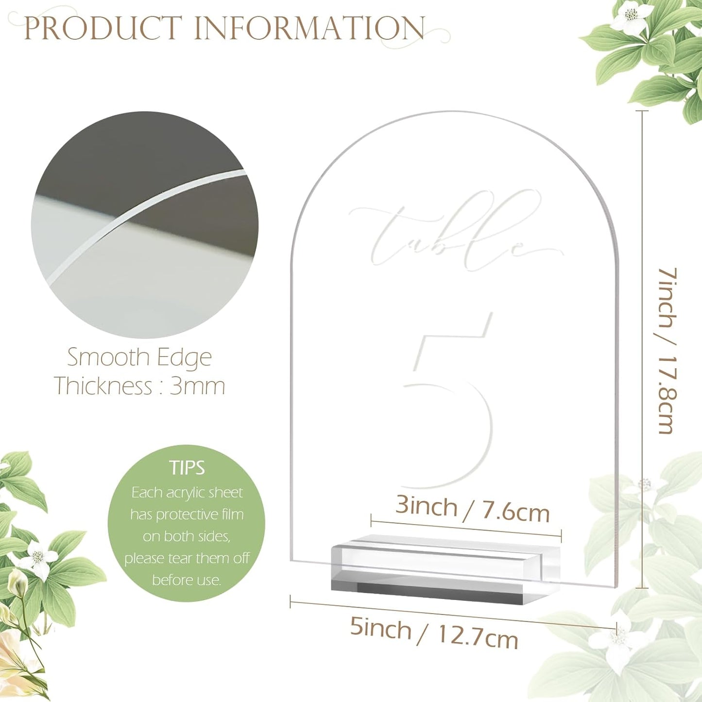 JINMURY Clear Arch Table Numbers for Wedding, 5x7 Inch Arched Acrylic Table Numbers 1-30 with Stands, Clear Acrylic Arch Sign with Holder for Centerpiece, Reception, Wedding, Party, Event