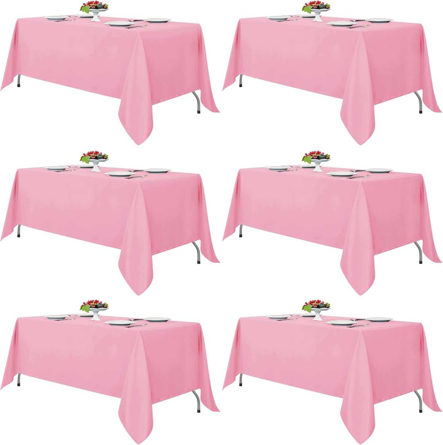 Fitable Pink Tablecloths for Rectangle Tables, 6 Pack - 70 x 120 Inches - Reusable and Washable Table Clothes for 6-8 Ft Tables, Polyester Fabric Table Covers for Wedding, Party, Banquet