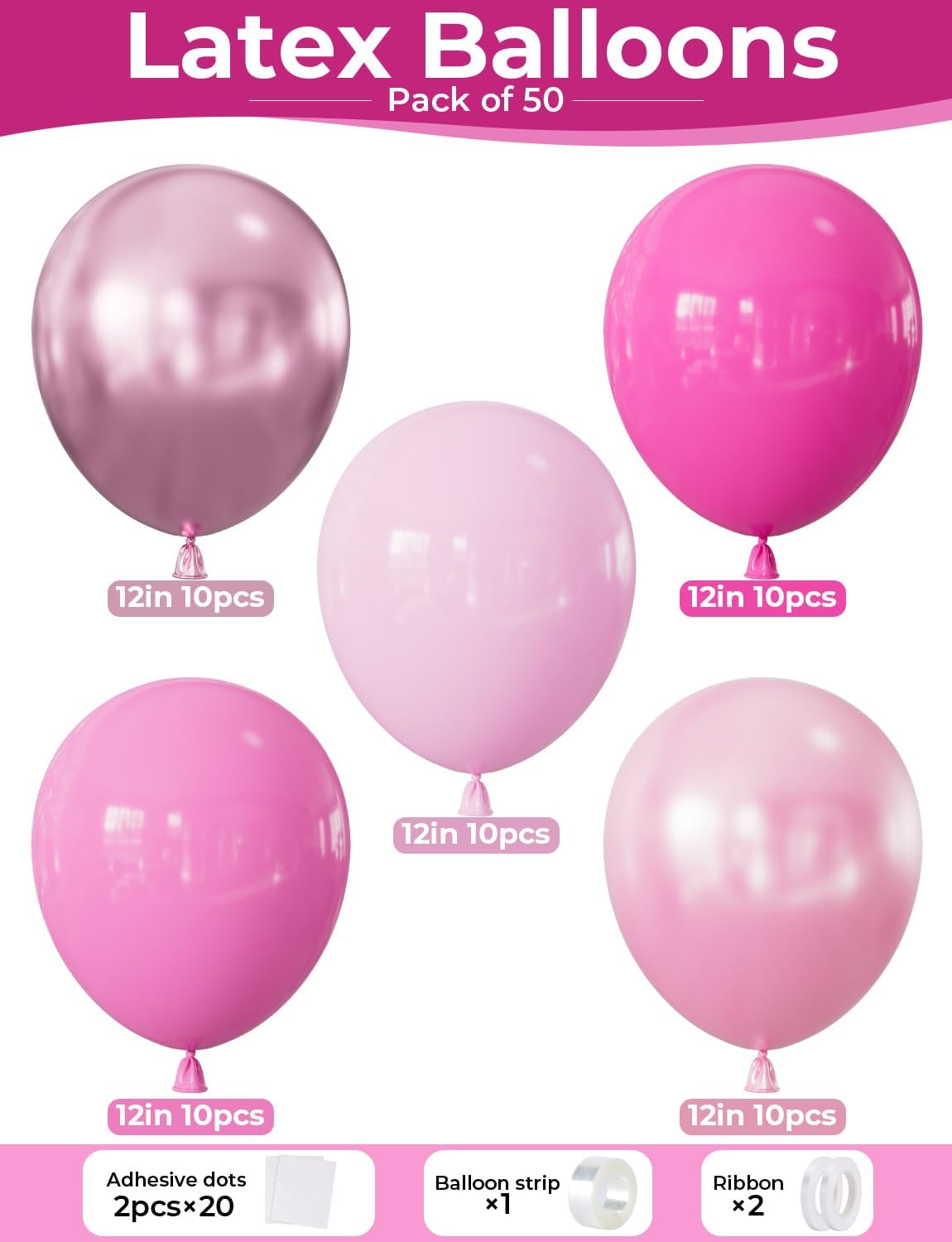 Pink Balloons Set - 12Inch Metallic Chrome Pearl Macaron Light Pink Balloons Different Shades Balloon Bright Latex Balloon for Girl Women Birthday Baby Shower Wedding Princess Party Decorations