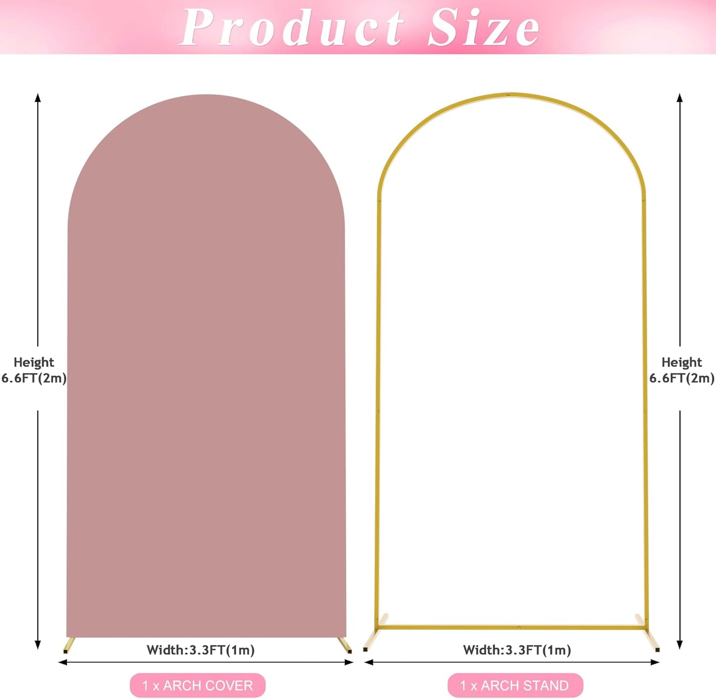 Wokceer 6.6 FT Wedding Arch Stand and Arch Cover, Metal Arch Stand with Arch Stand Cover for Birthday Party Wedding Ceremony Bridal Baby Shower Event Decor