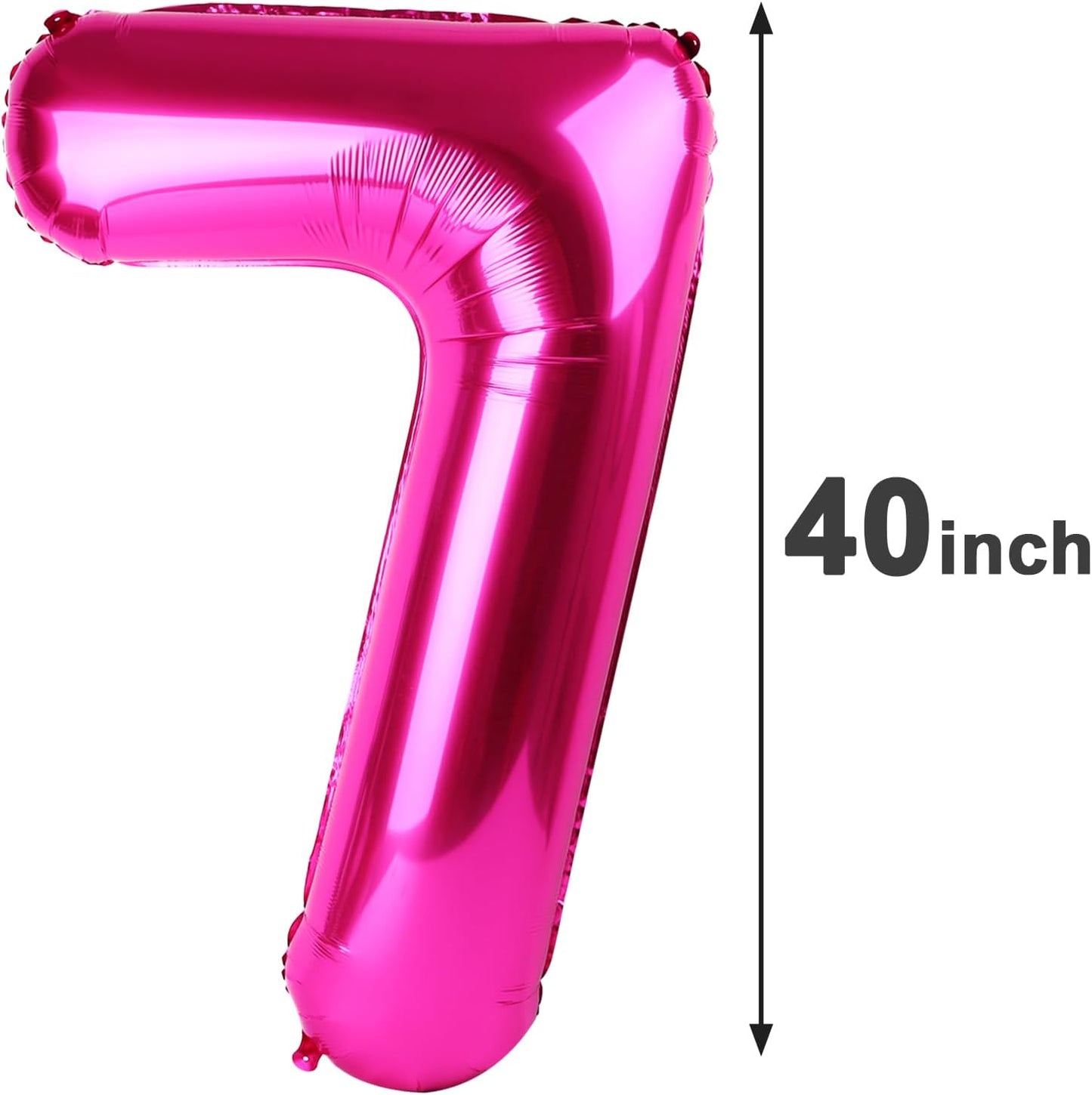 Hot Pink Number 7 Birthday Balloon 40 Inch, Digital Balloons for 7 17 27 70 77 Party Celebration Decorations Supplies, Mylar Foil Numbers Balloon for Seven Wedding Anniversary