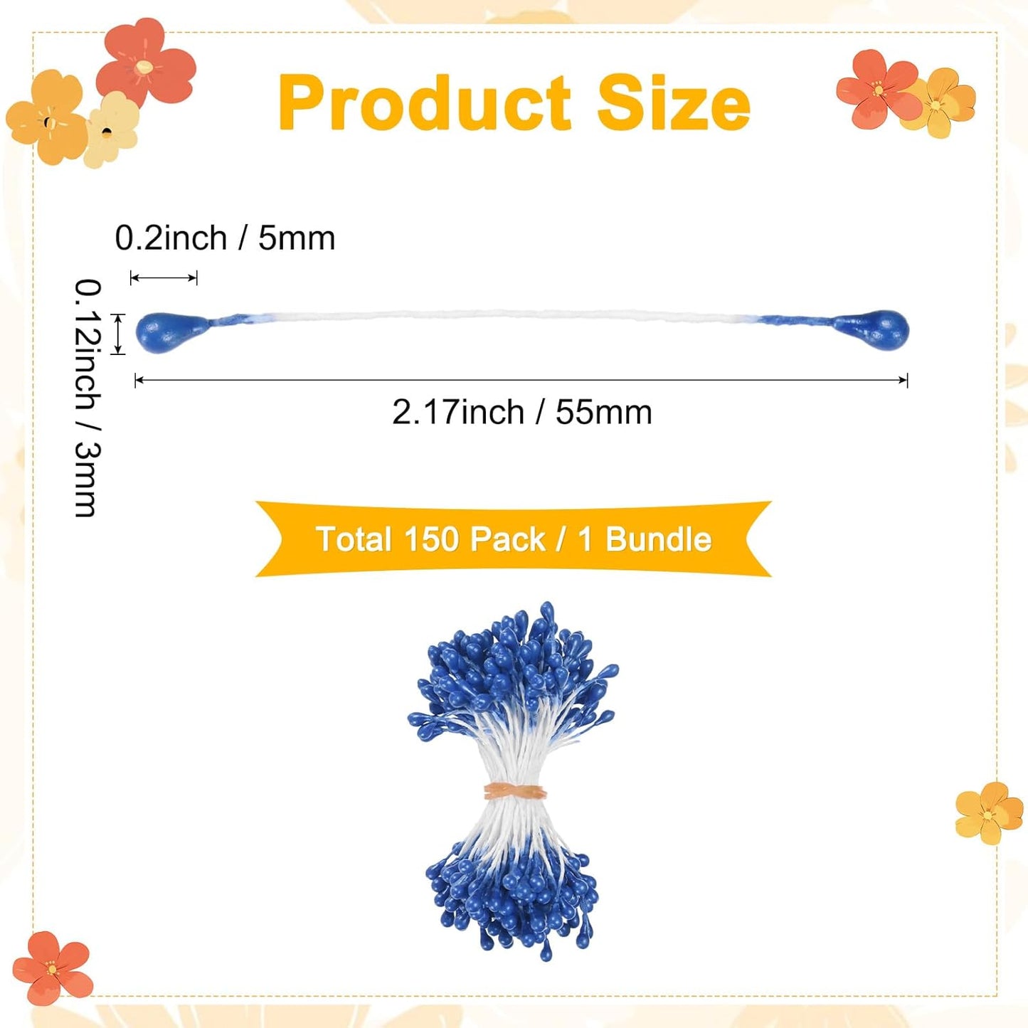 150-Pack Flower Stamens for Crafts, 5mm Double Heads Artificial Pearl Floral Pistil Mini Flower Pollens Stamens for DIY Making/Wedding/Scrapbook Decoration [Sapphire Blue]