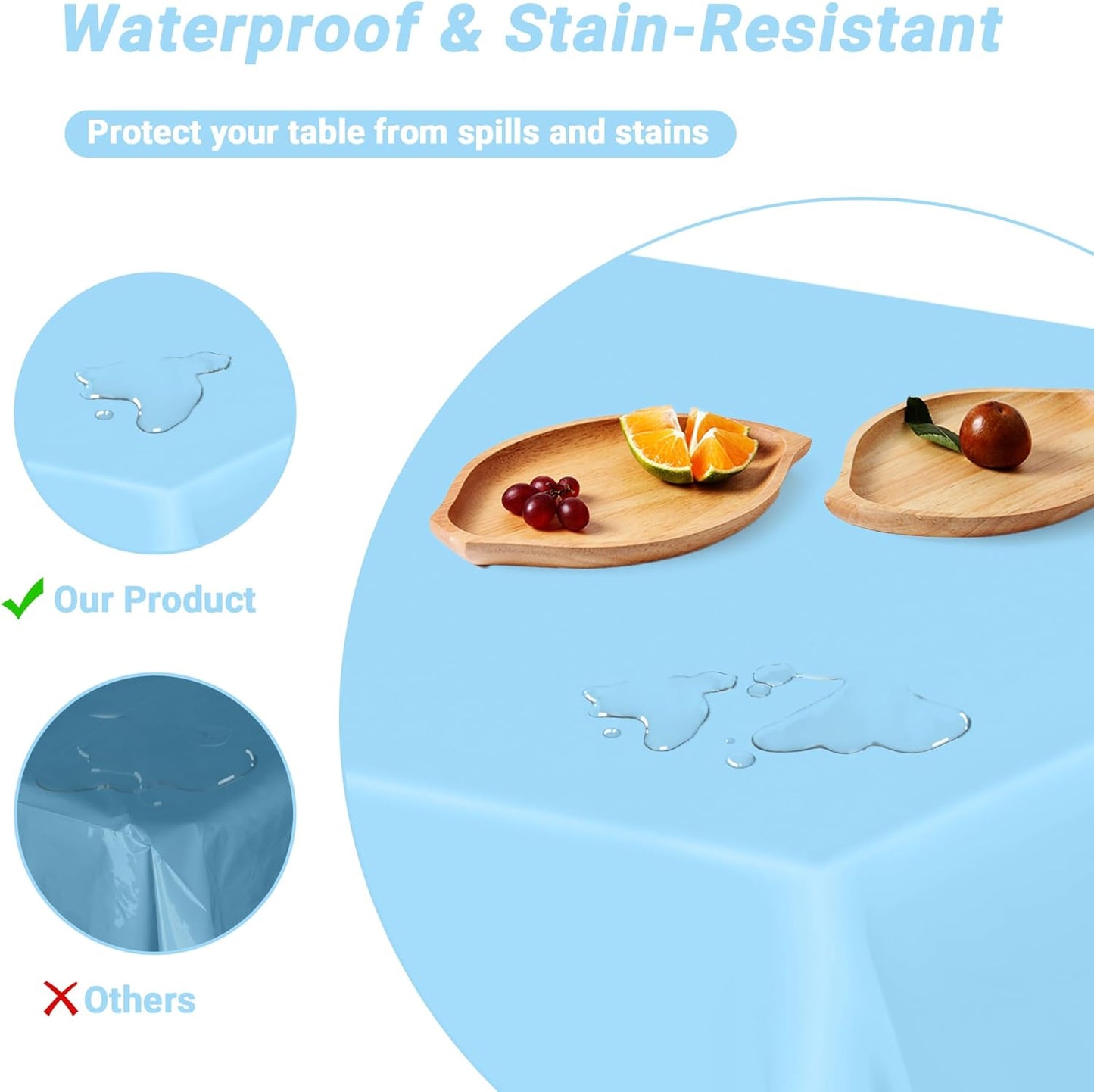 4 PCS SkyBlue Plastic Tablecloth, 54" x 108" Waterproof Picnic Table Cover for Indoor Outdoor, Disposable Stain Resistant Table Cloth of Baptism Decorations, Picnic Camping Party Essentials