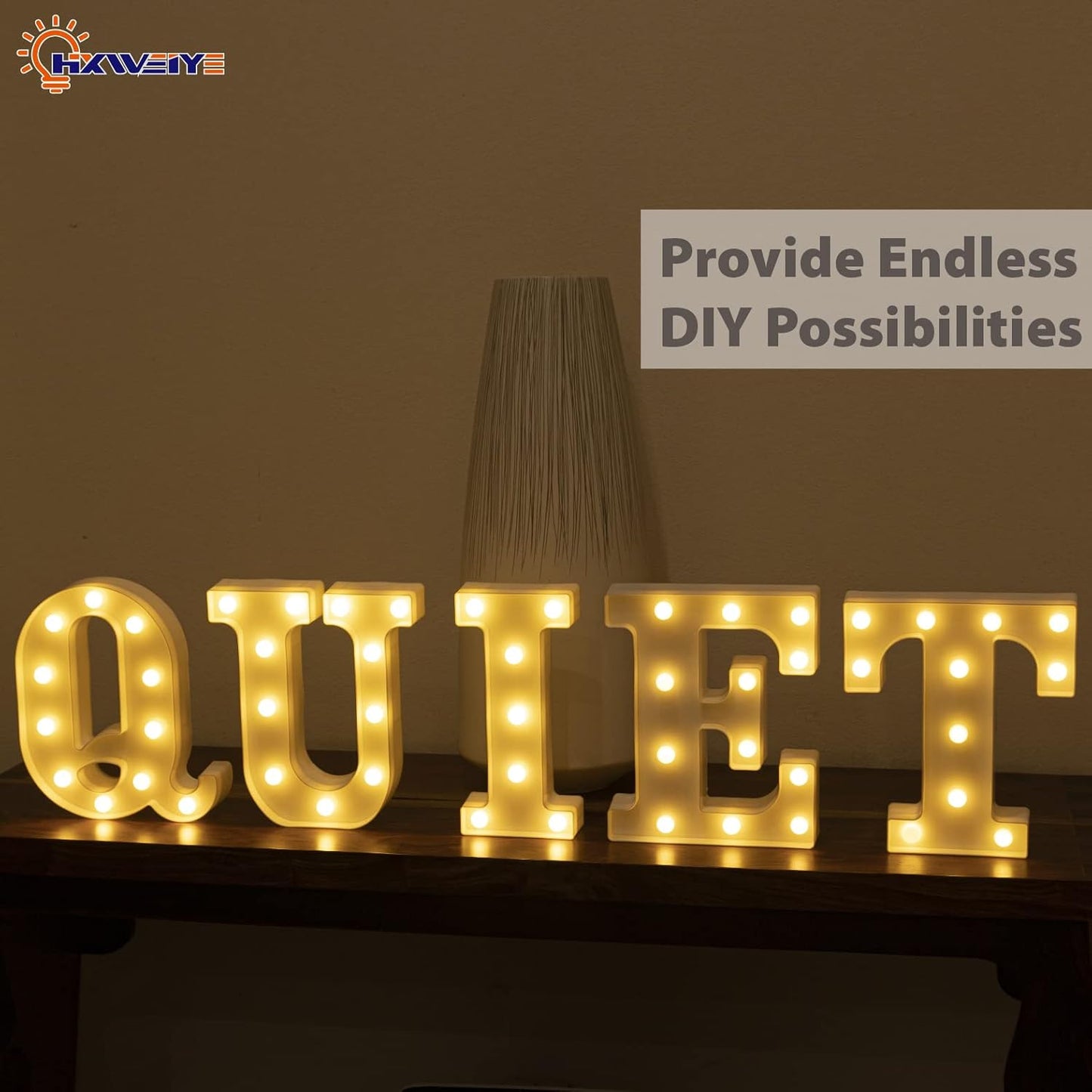 LED Marquee Letters Lights Sign-Q, HXWEIYE Led Letters Lights 26 Alphabet, Light Up Number 0-9 Letters Sign for Party Home Birthday Anniversary Battery Powered Lighted Letters(Warm White)