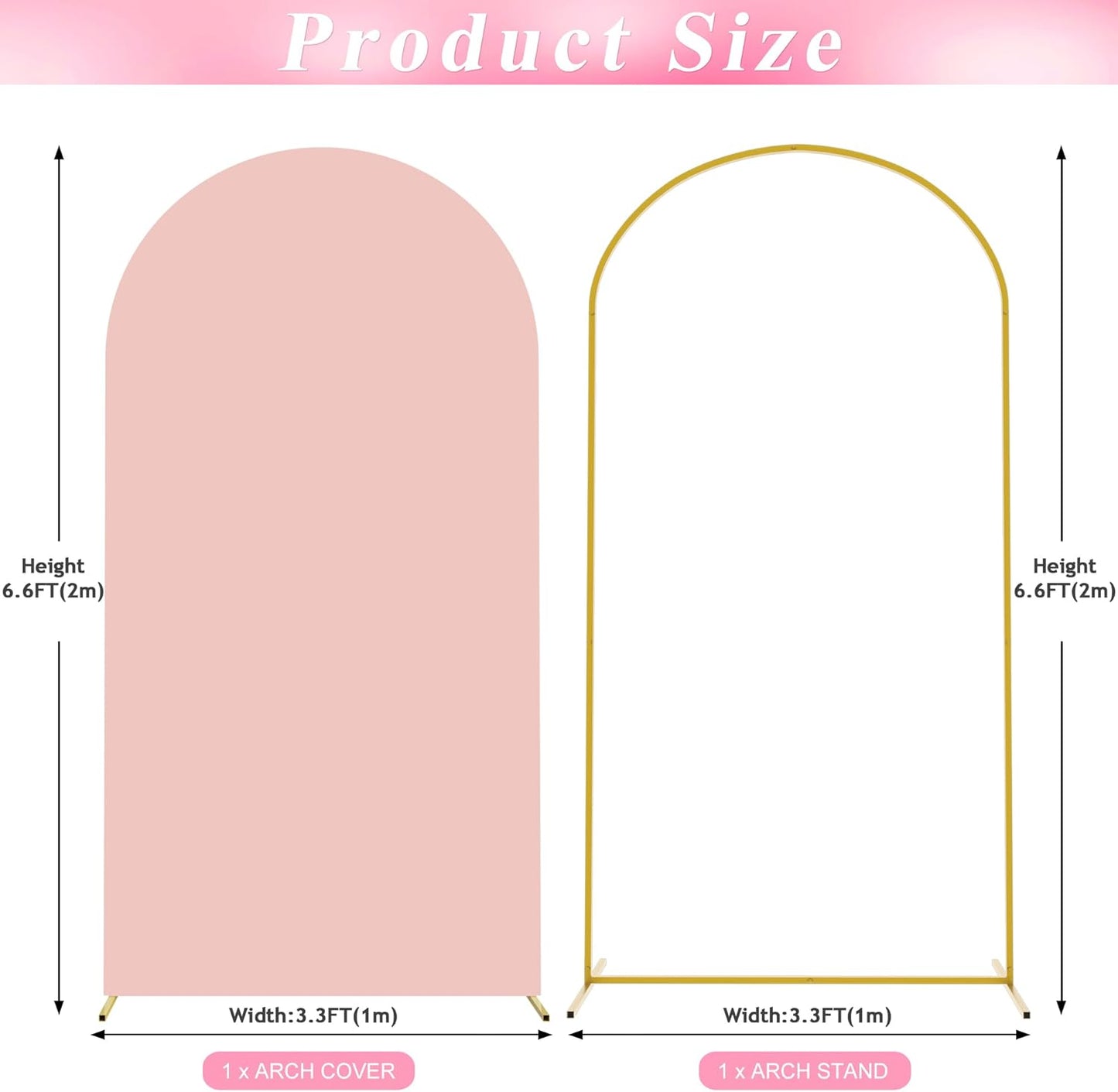 Wokceer 6.6 FT Wedding Arch Stand and Arch Cover, Metal Arch Stand with Arch Stand Cover for Birthday Party Wedding Ceremony Bridal Baby Shower Event Decor, Pale Pink, DoorCover 1.0M-Pale Pink-K