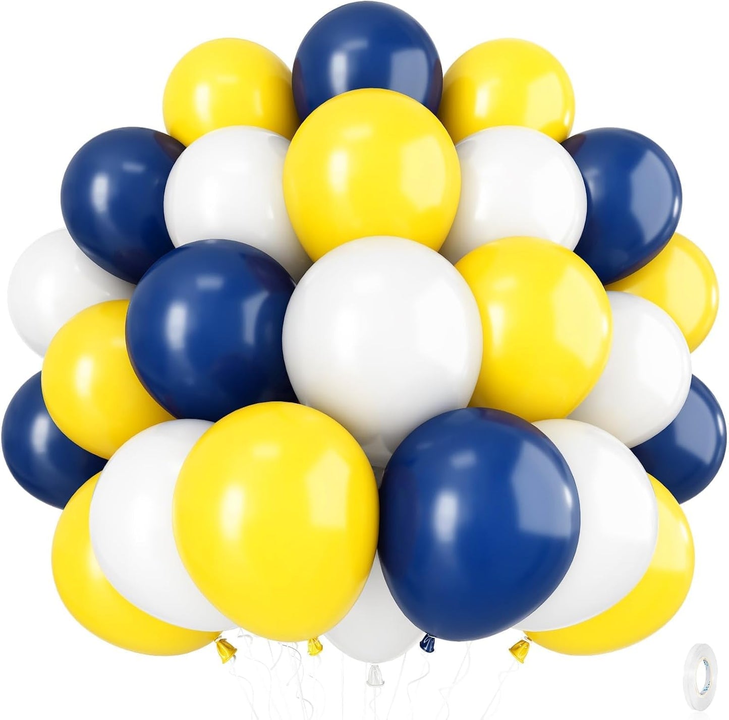 Navy Blue Yellow White Balloons, 12 Inch Navy Blue Yellow White Party Balloons, Dark Blue Yellow Latex Balloons Set for Boys Men Birthday Wedding Baby Shower Graduation Anniversary Party Decorations