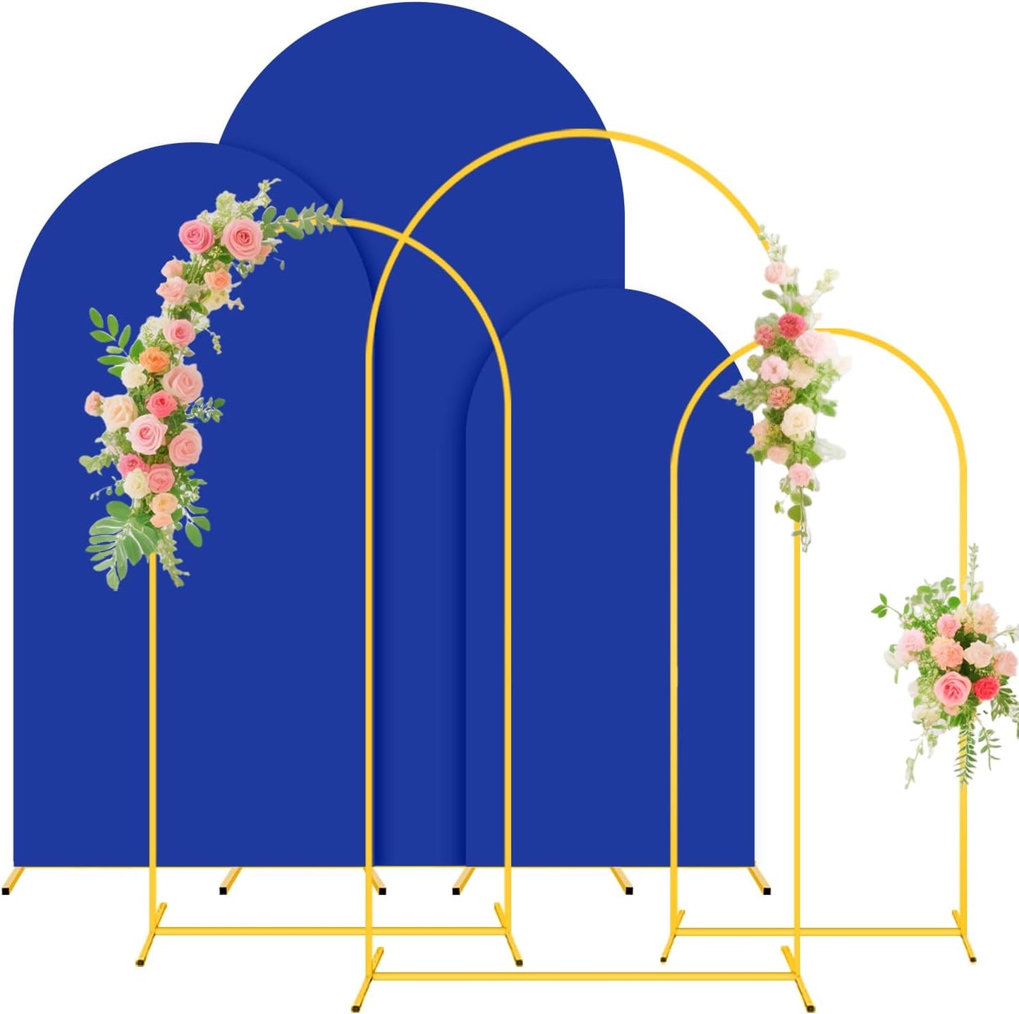Set of 3 Metal Arch Backdrop Stand with Cover Set 7.2FT, 6.6FT, 6FT Blue Wedding Arch Covers Stretchy Backdrop Spandex for Balloon Party Arch Stand Frame for Gender Reveal Baby Shower Birthday Decor