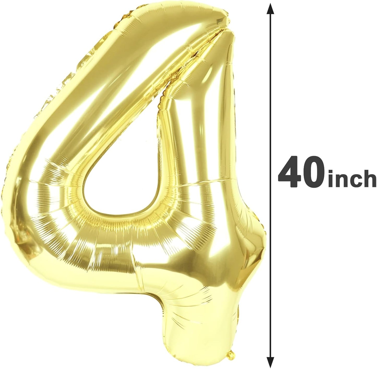 40 Inch Light Gold Large Number 4 Birthday Balloon, Giant Number Four 14 24 34 40 44 Balloons, Champagne Gold Foil Mylar Big Balloons for Anniversary Graduation Supplies Decorations