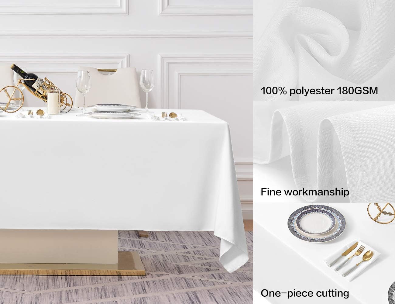 Surmente 2 Pack White Rectangle Tablecloth 60 x 102-inch Rectangular Polyester Table Cloth for Weddings, Banquets, or Restaurants